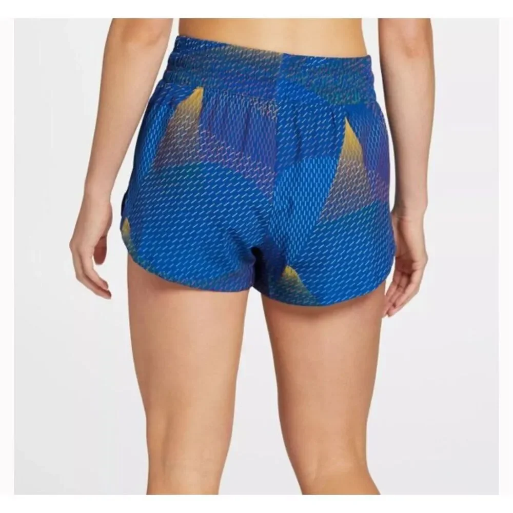 DSG women High Rise Stride Shorts Lined Blue Gold Swirl size XS NWT